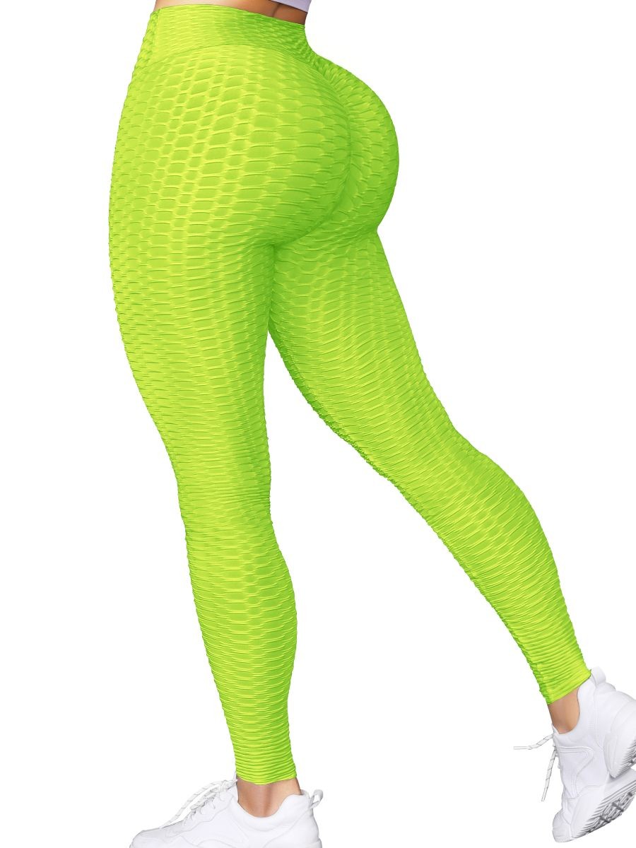 Green Butt Lifting Yoga Tights Wide Waistband Good Elasticity