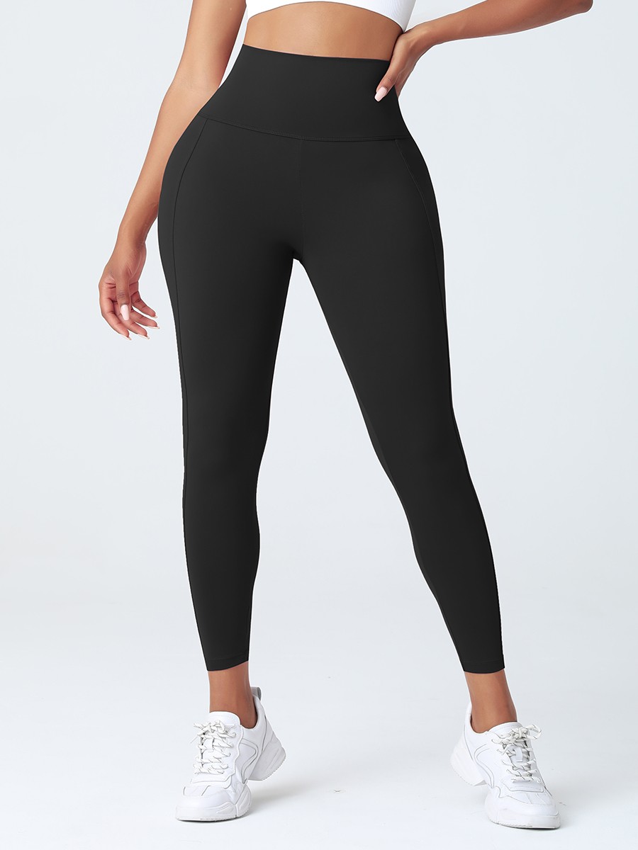 Black High Waist Yoga Leggings Solid Color High Elasticity