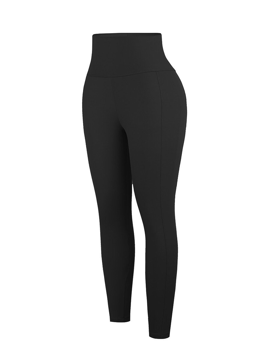 Black High Waist Yoga Leggings Solid Color High Elasticity