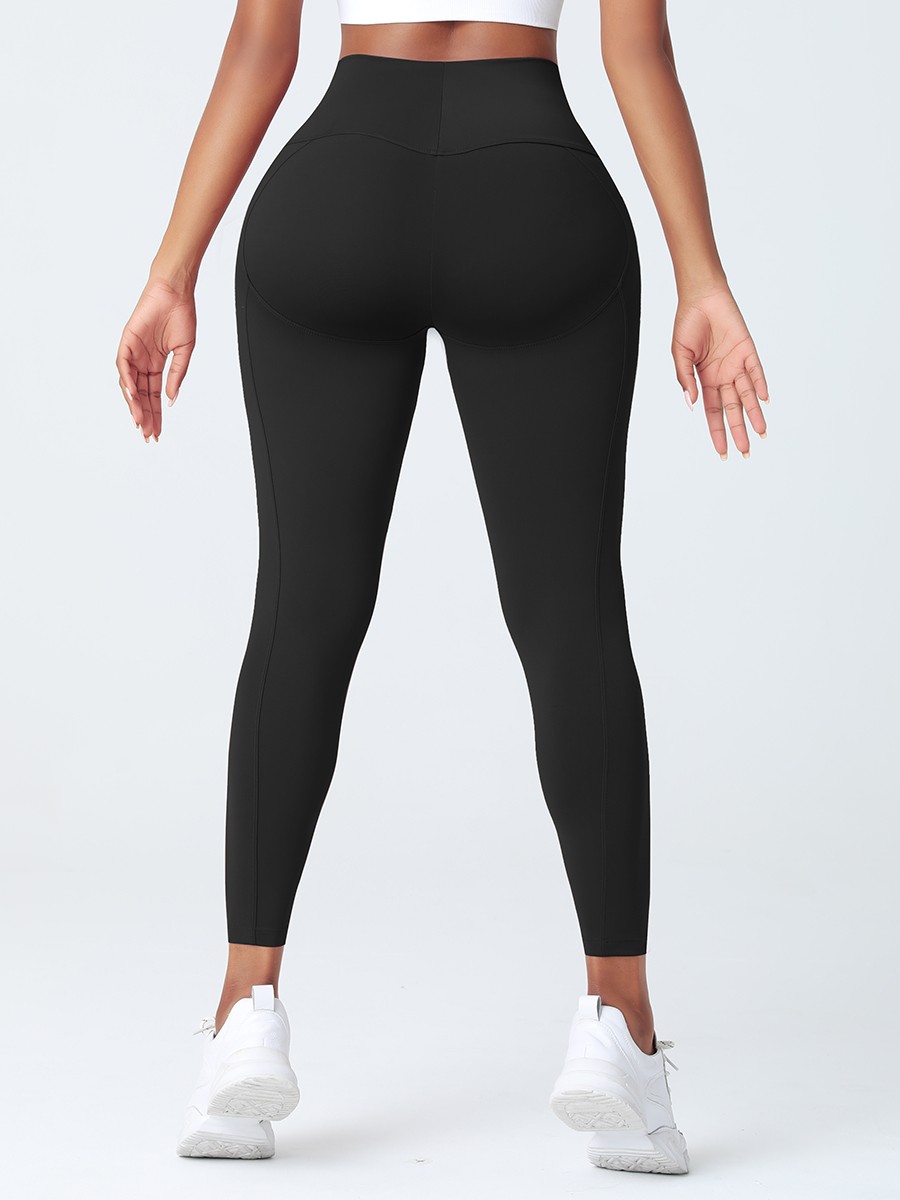Black High Waist Yoga Leggings Solid Color High Elasticity
