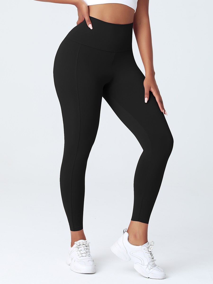 Black High Waist Yoga Leggings Solid Color High Elasticity