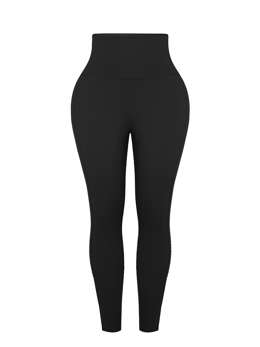 Black High Waist Yoga Leggings Solid Color High Elasticity