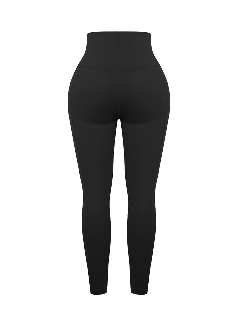 Black High Waist Yoga Leggings Solid Color High Elasticity