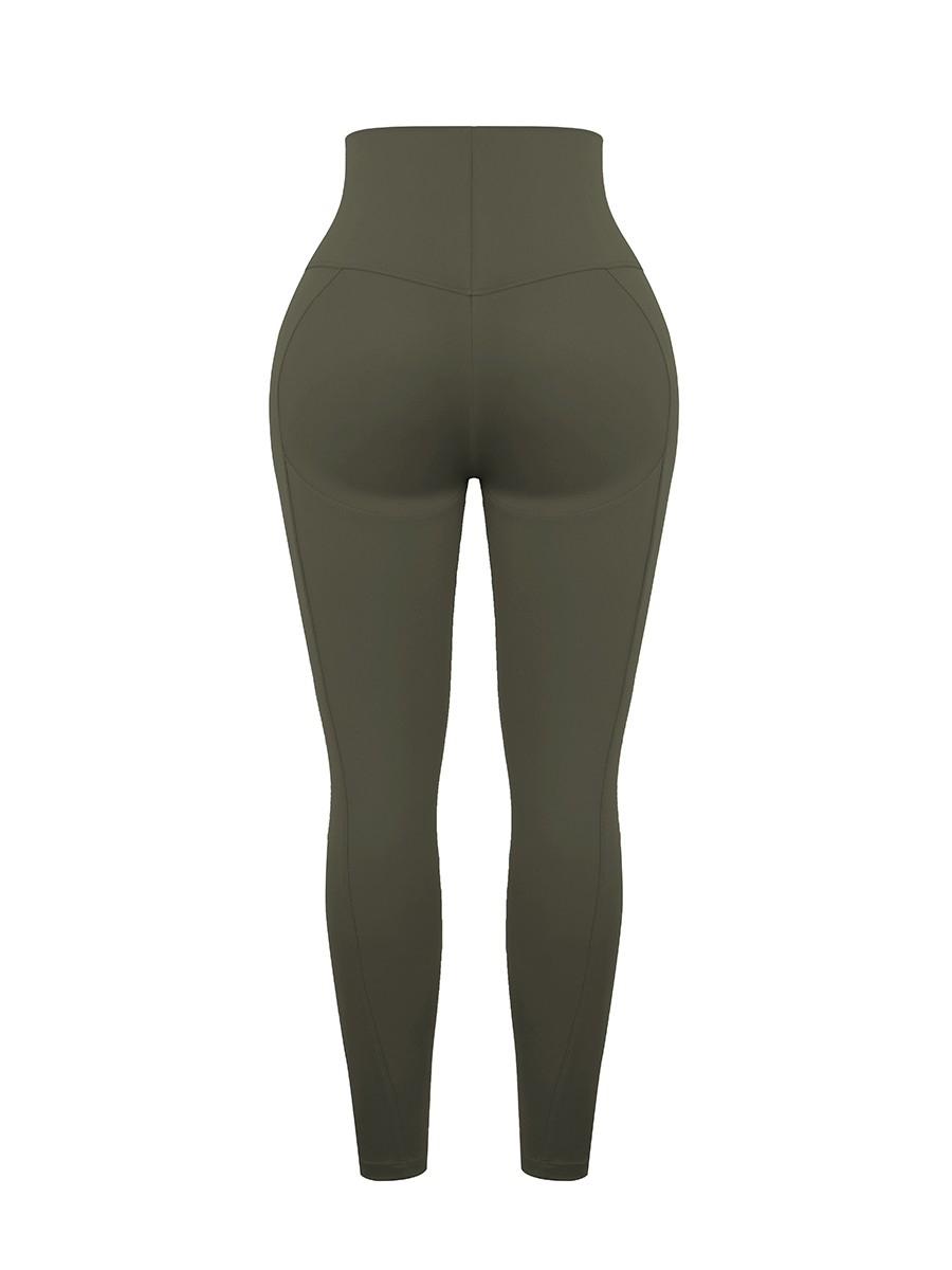 Army Green Wide Wasitband 4-Way Stretch Yoga Pants Preventing Sweat