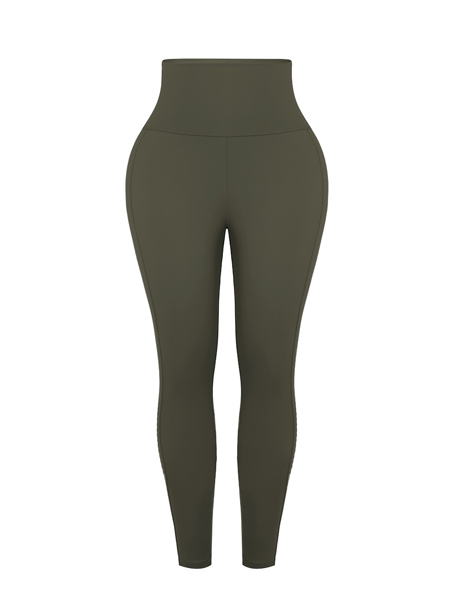 Army Green Wide Wasitband 4-Way Stretch Yoga Pants Preventing Sweat