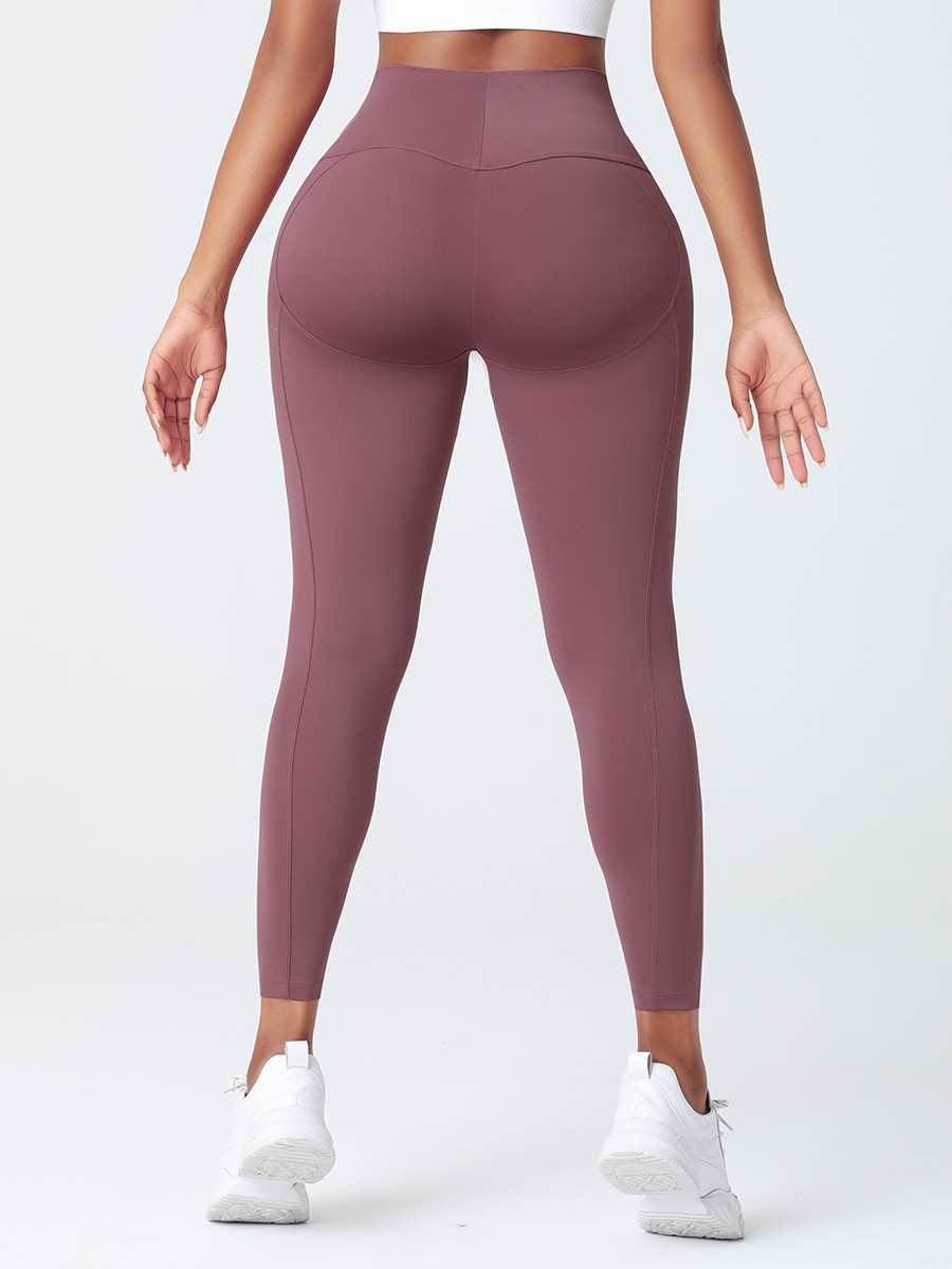 Jujube Red High Rise Contouring Stitch Lines Sports Pant Breathable