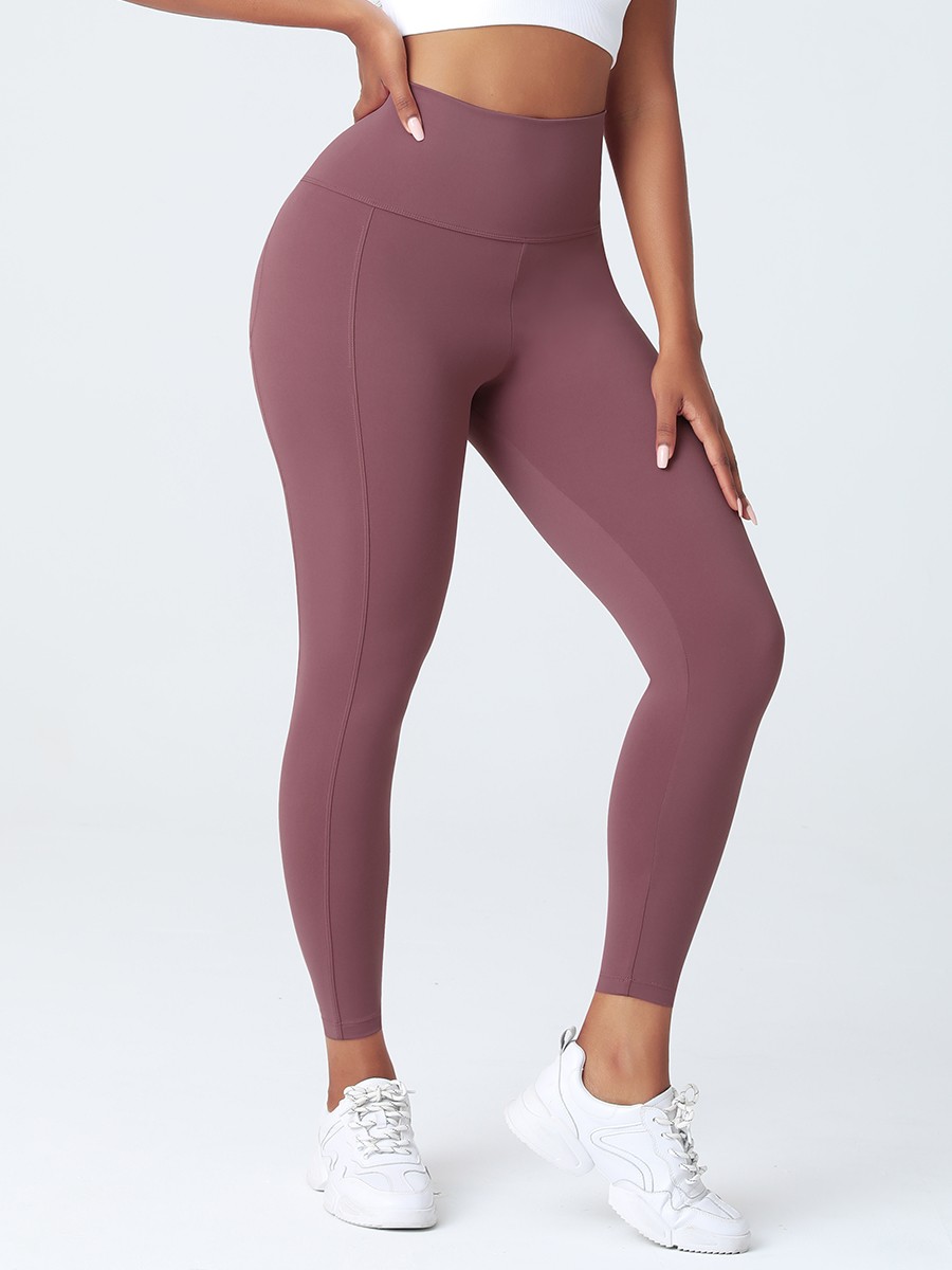 Jujube Red High Rise Contouring Stitch Lines Sports Pant Breathable