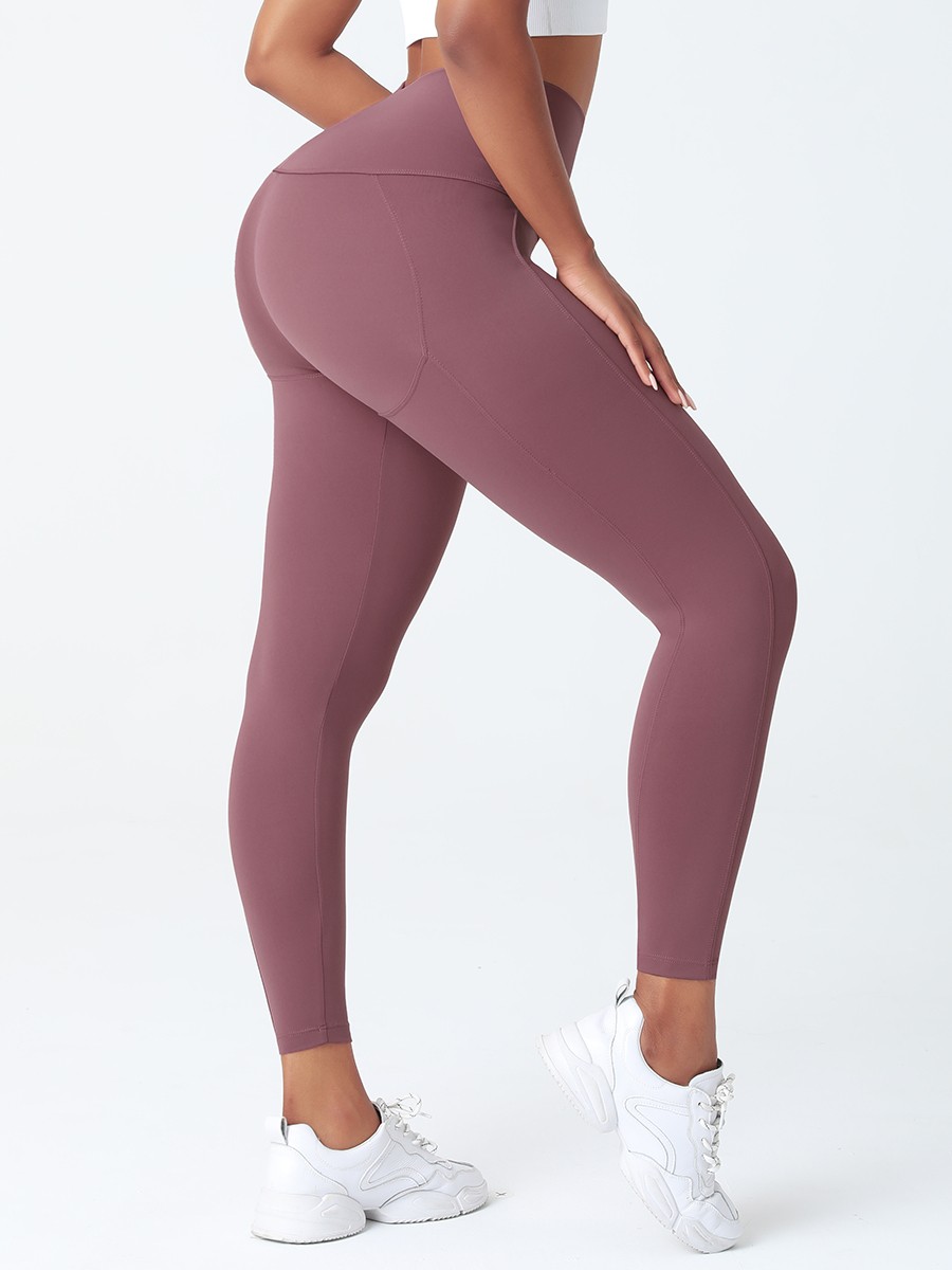 Jujube Red High Rise Contouring Stitch Lines Sports Pant Breathable