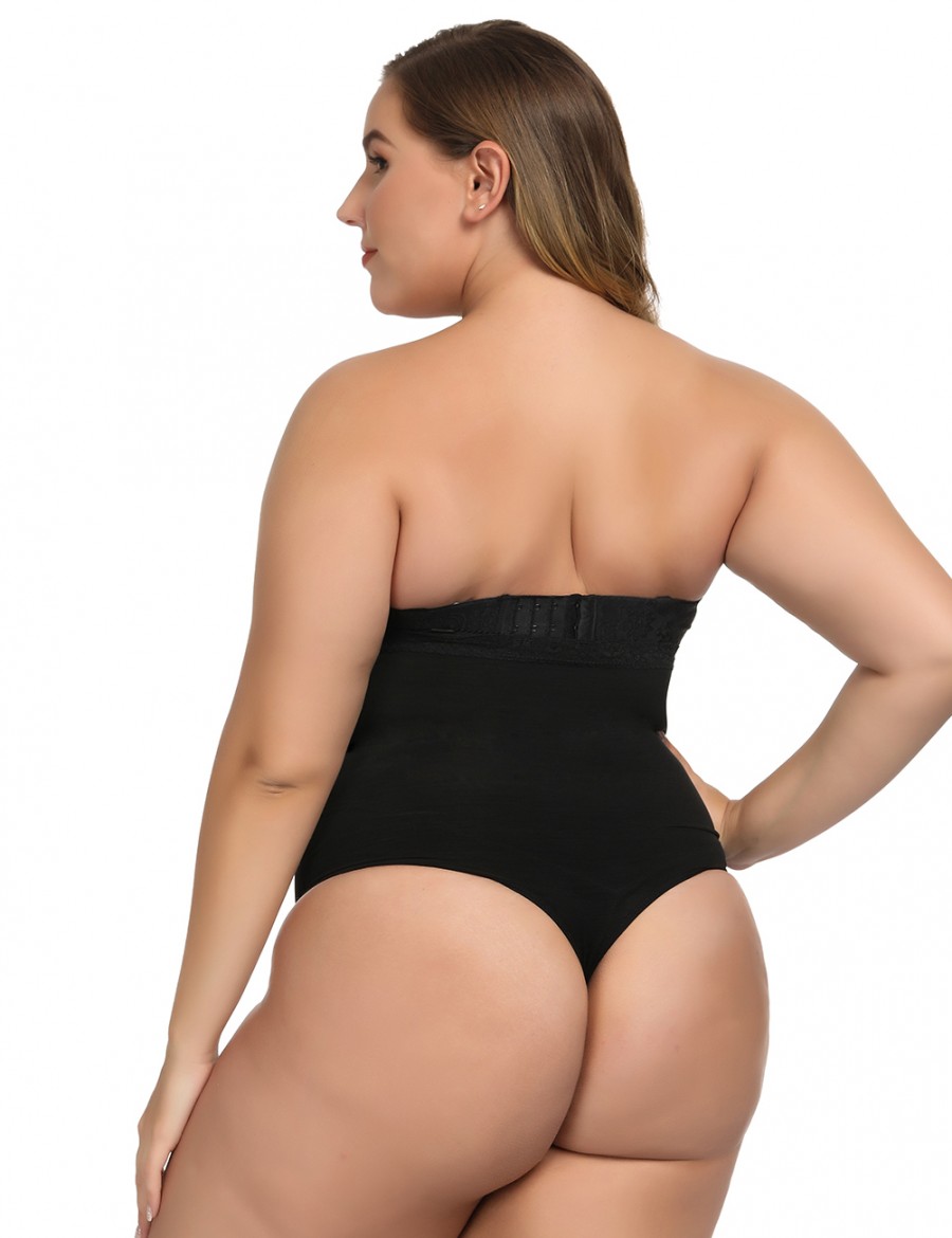 Haute Contour Black Lace Trim Thong Body Shapewear Delightful Garment