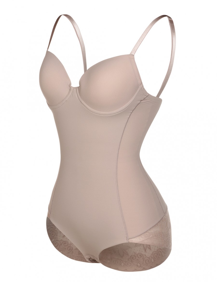 Medium Control Bust Support Nude Adjustable Lace Bodysuit Shaper Flatten Tummy
