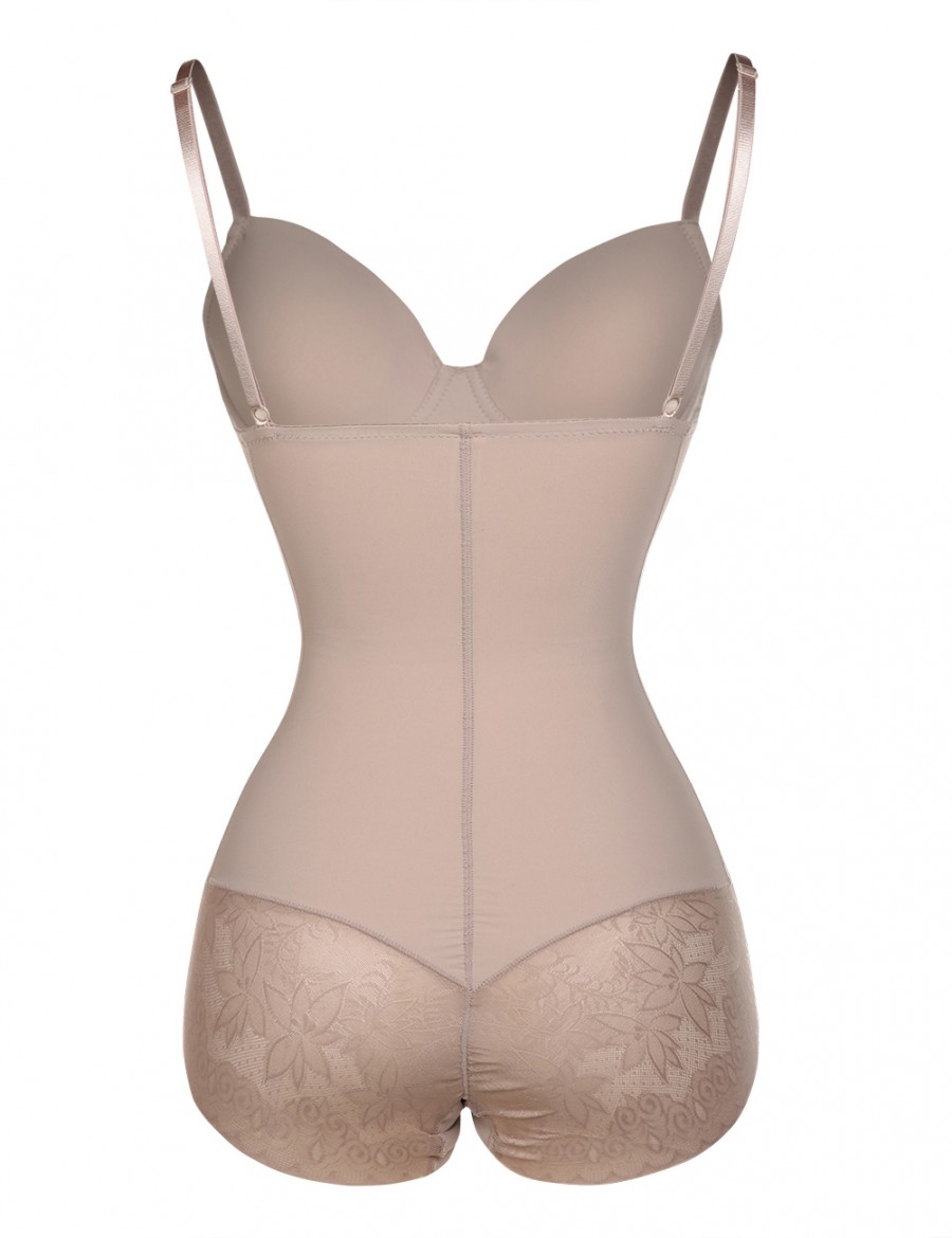 Medium Control Bust Support Nude Adjustable Lace Bodysuit Shaper Flatten Tummy