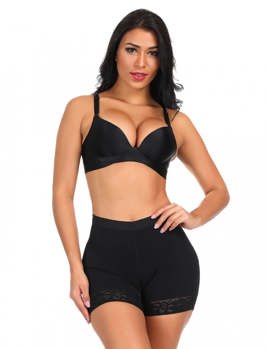 Tight Black Large Size Butt Lifting Panty Lace Hem Fat Burner