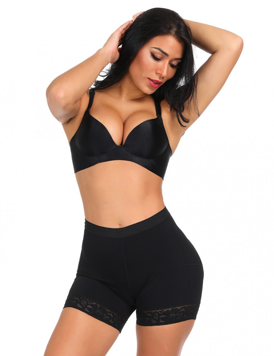 Tight Black Large Size Butt Lifting Panty Lace Hem Fat Burner