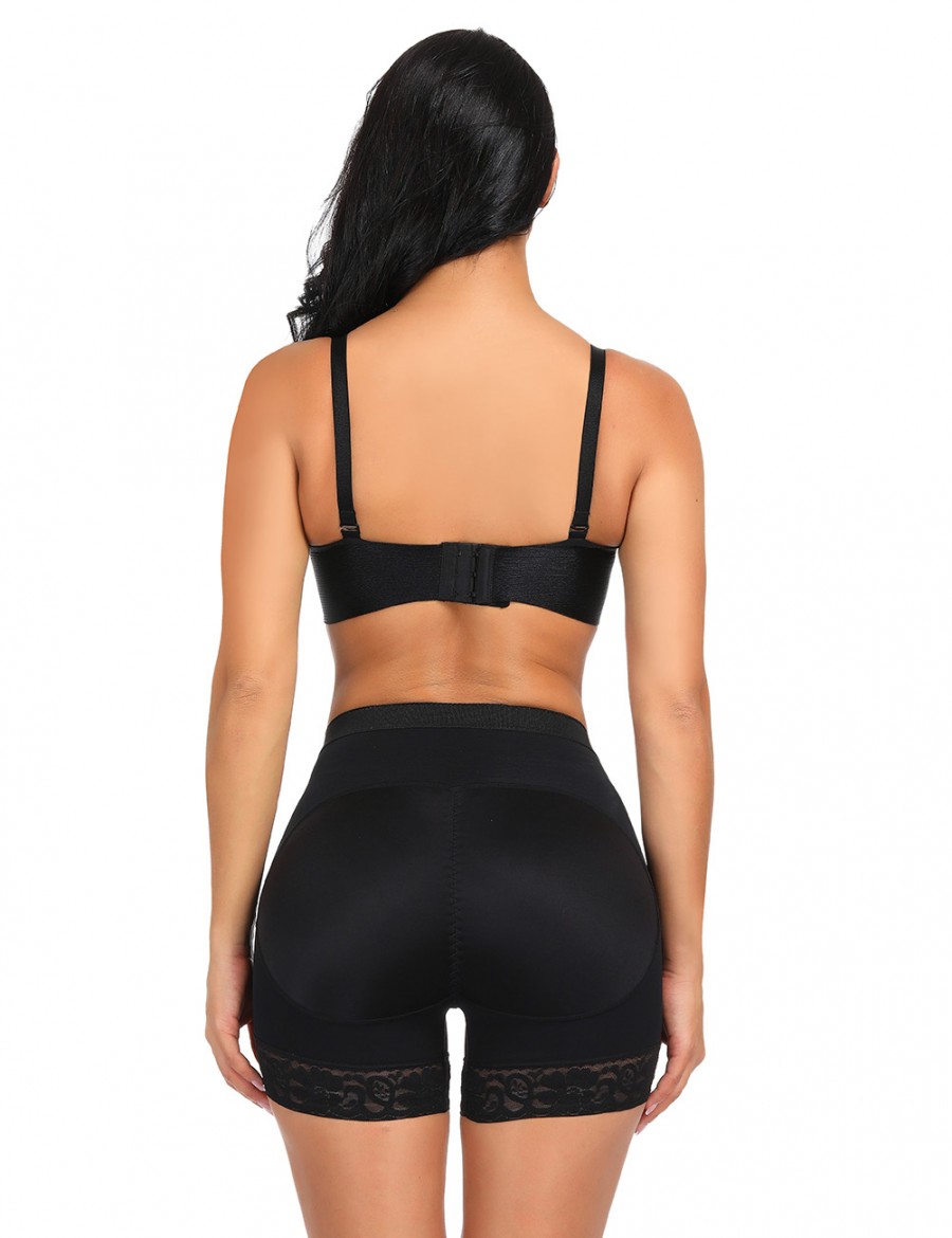 Tight Black Large Size Butt Lifting Panty Lace Hem Fat Burner