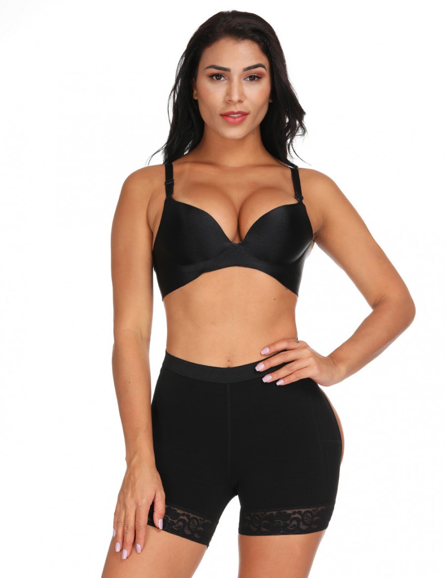Streamlining Black Anti-Curling Butt Lifting Panty Lace Hemline Distinctive Look