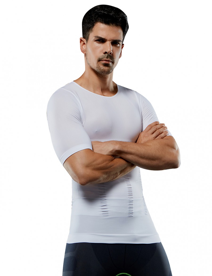 High Elastic White 2 Layers Threaded Cuff Men's Top Slimmer Daily Used
