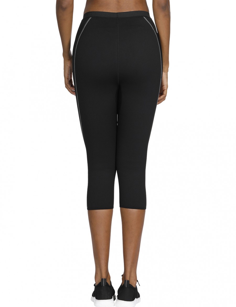 Natural Black Big Size Patchwork Neoprene Capris Pockets Soft-Touch
