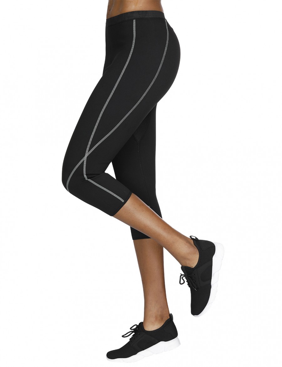 Natural Black Big Size Patchwork Neoprene Capris Pockets Soft-Touch