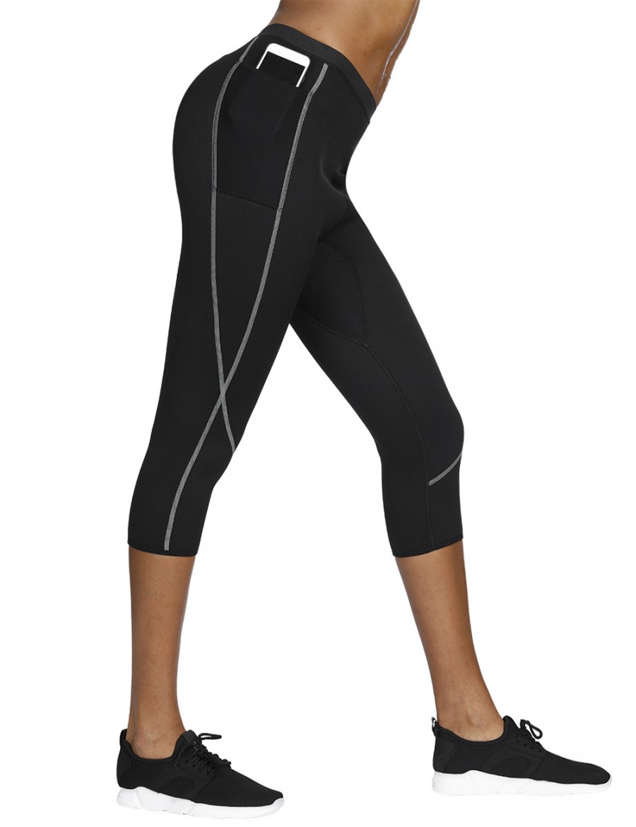Natural Black Big Size Patchwork Neoprene Capris Pockets Soft-Touch