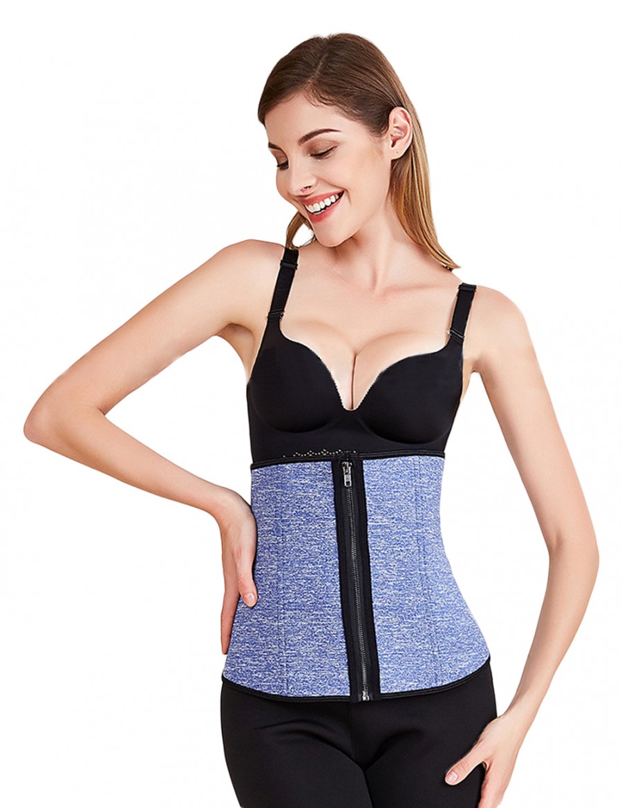 Tummy Control Light Blue Double Closure Big Neoprene Waist Cincher Fitness