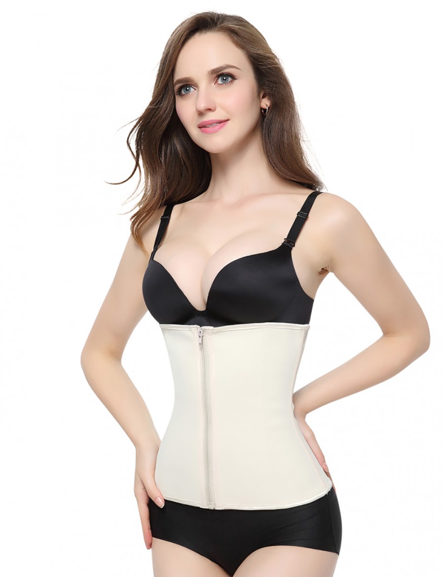 Natural Zipper Hooks Latex Waist Cincher Steel Boned Undergarment