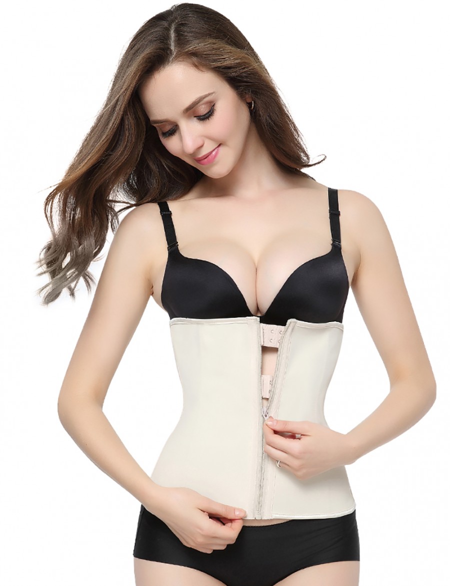 Natural Zipper Hooks Latex Waist Cincher Steel Boned Undergarment