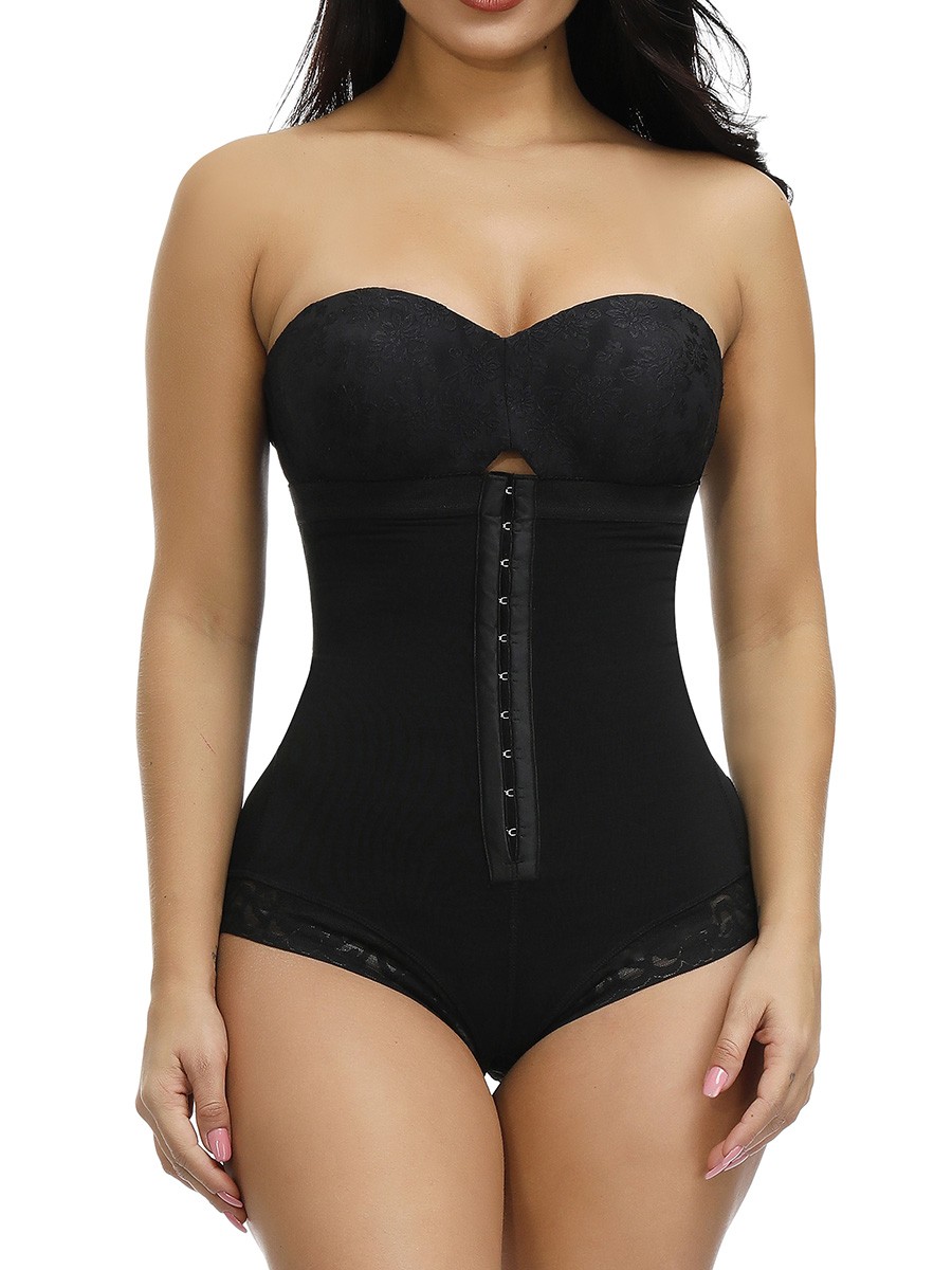 Body-Hugging Black High Waist Hook Front Plus Size Bodysuit Shape Medium Control