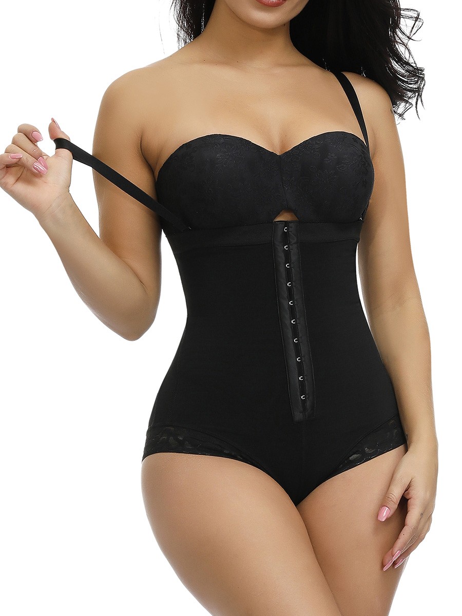 Body-Hugging Black High Waist Hook Front Plus Size Bodysuit Shape Medium Control