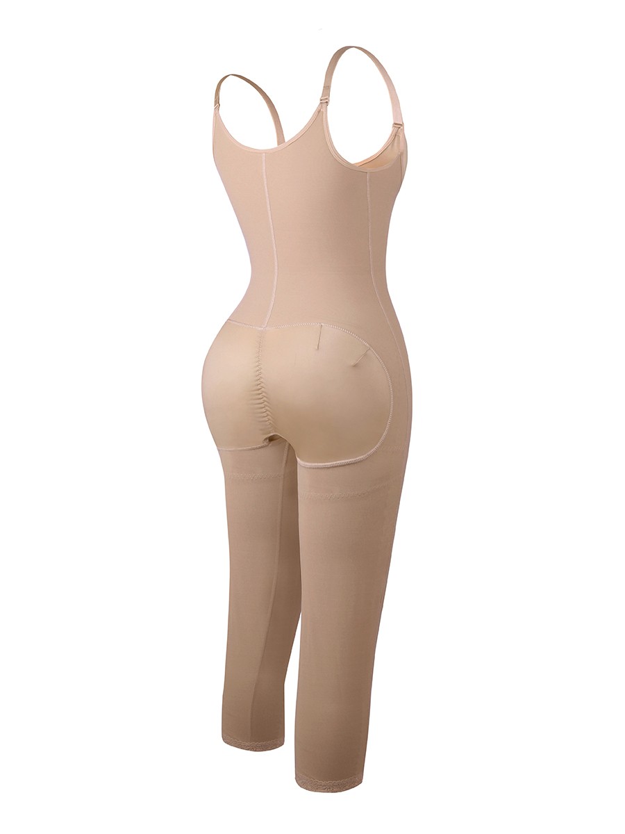 Nude Zipper Midi Length Full Body Compression Shapewear Soft-Touch