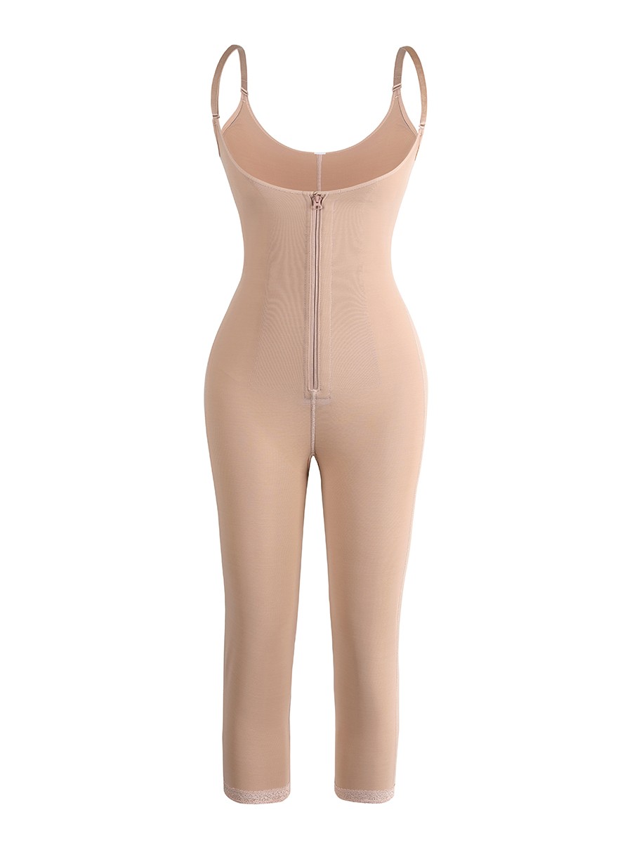 Nude Zipper Midi Length Full Body Compression Shapewear Soft-Touch