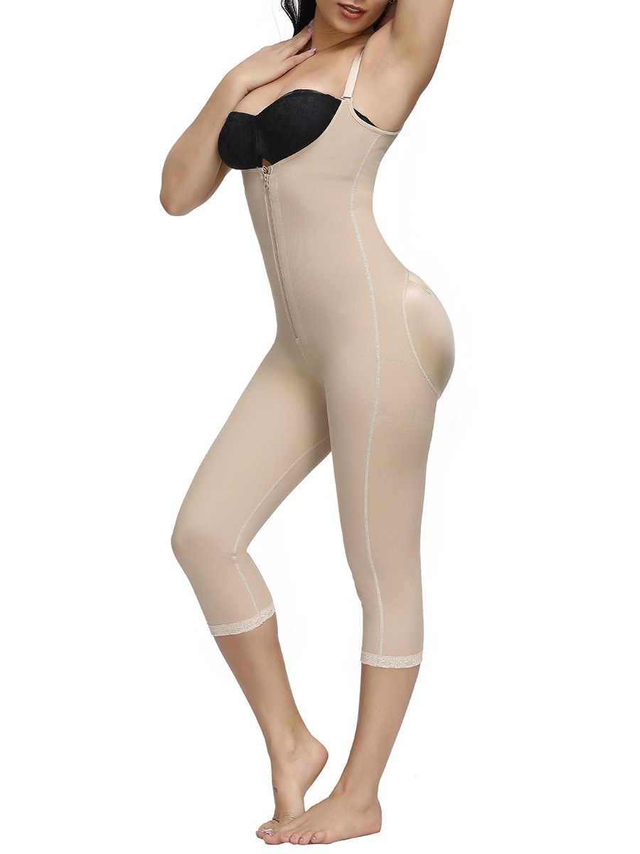 Nude Zipper Midi Length Full Body Compression Shapewear Soft-Touch