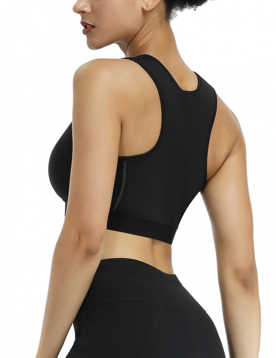 Black Wide Straps Wireless Neoprene Sport Bra Intant Shaping