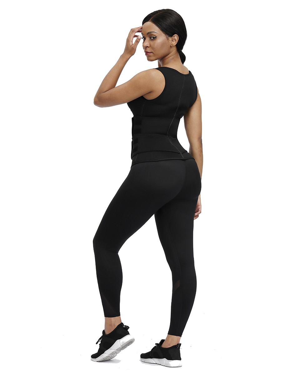 Black Neoprene Waist Trainer With Double Belt Abdominal Control