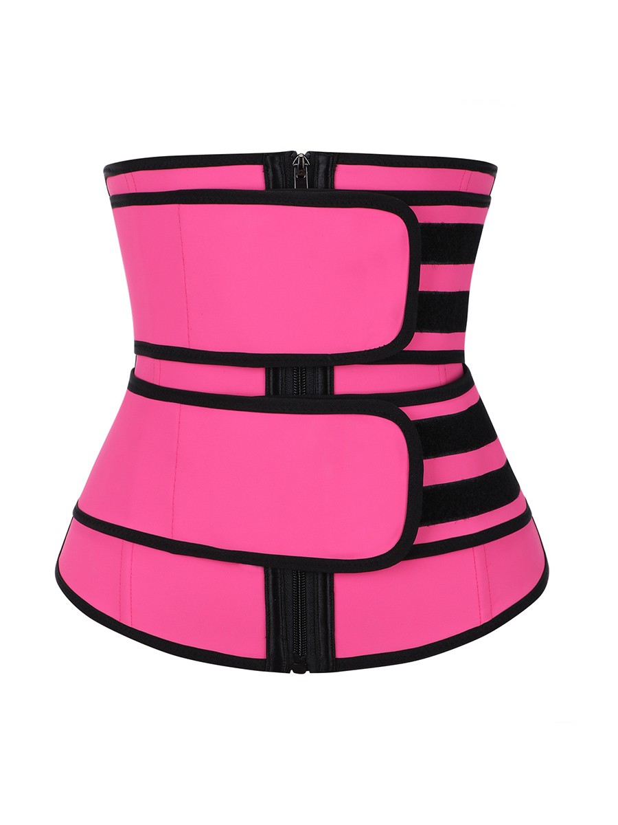 Rose Red Double Belts Latex Workout Waist Trainer Slimming Tummy