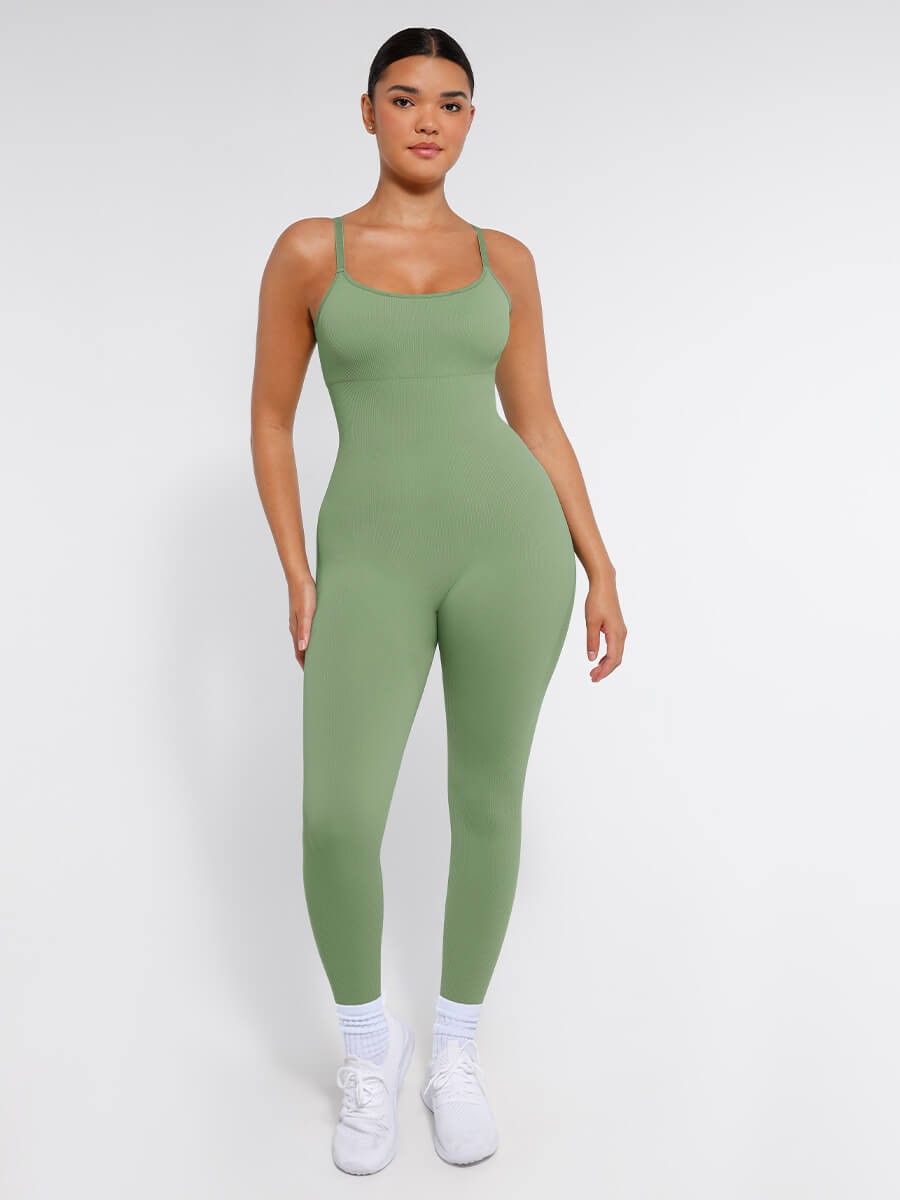 Green Seamless Tummy Control Jumpsuit with Removable Cup Pads