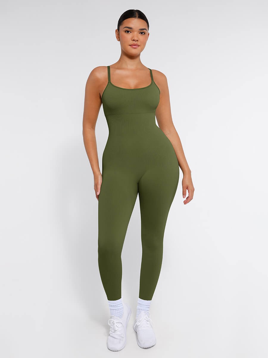 High Stretchy Seamless Belly Control Jumpsuit Detachable cup pads