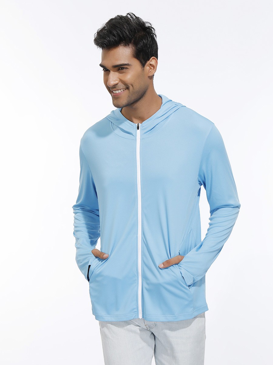 Sensual Curves Blue Hooded Zipper Sport Top Thumb Hole Moving