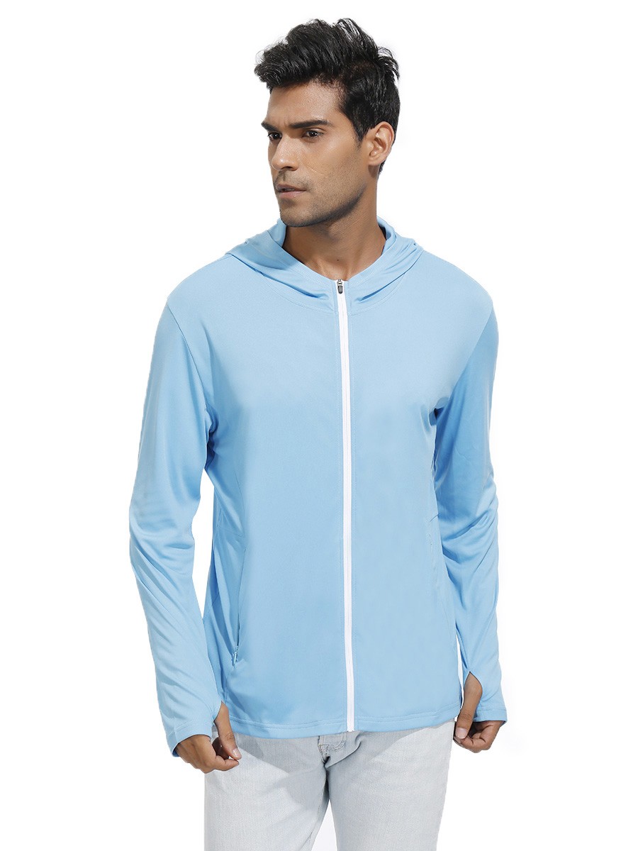 Sensual Curves Blue Hooded Zipper Sport Top Thumb Hole Moving