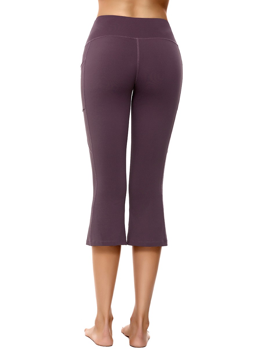 Sexy Ladies Purple Elastic Waist Keen-Length Yoga Pants Refined Outfit