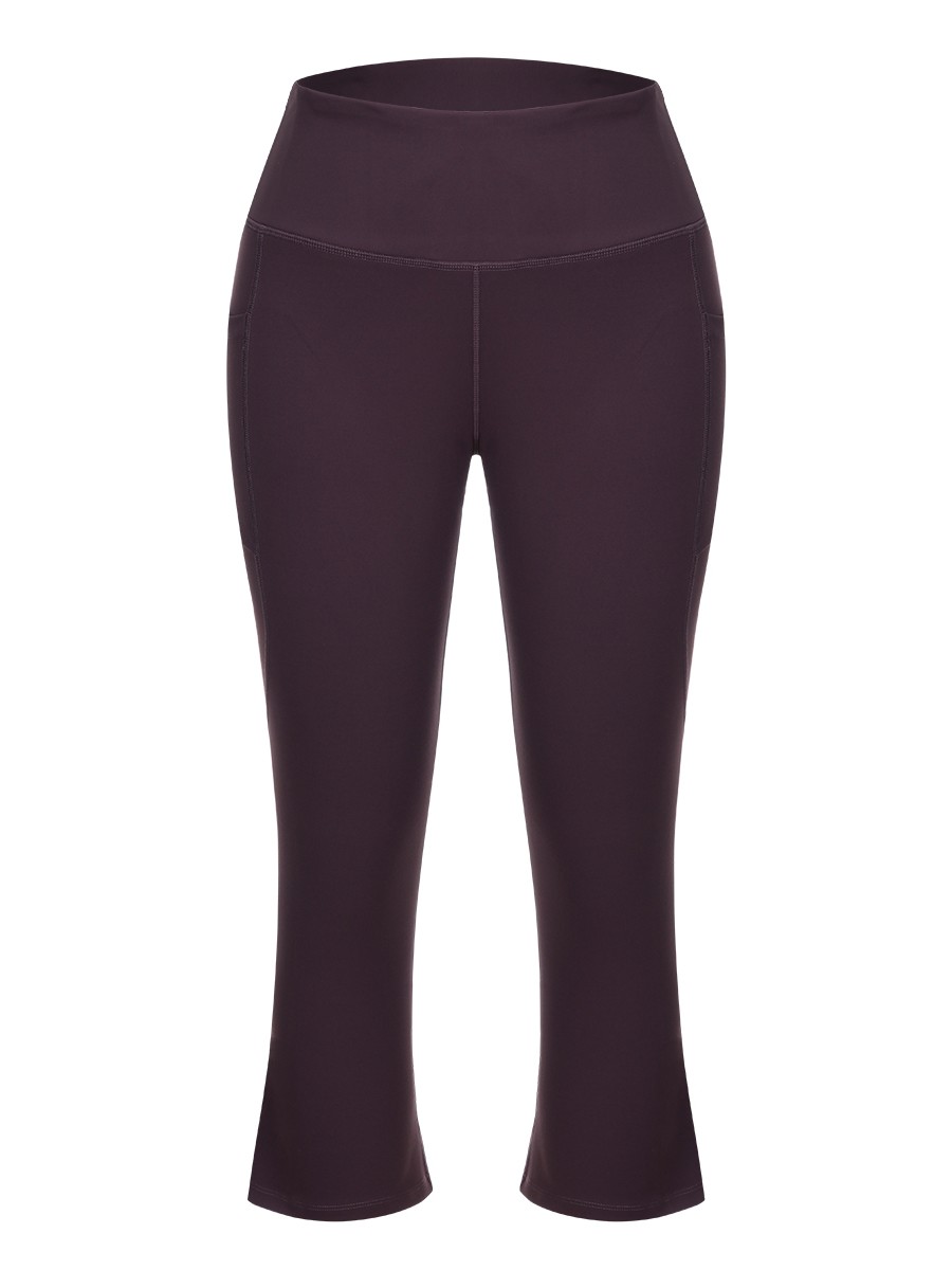 Sexy Ladies Purple Elastic Waist Keen-Length Yoga Pants Refined Outfit
