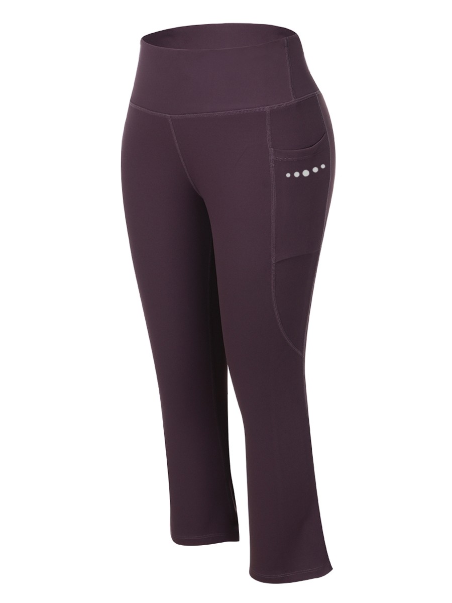 Sexy Ladies Purple Elastic Waist Keen-Length Yoga Pants Refined Outfit