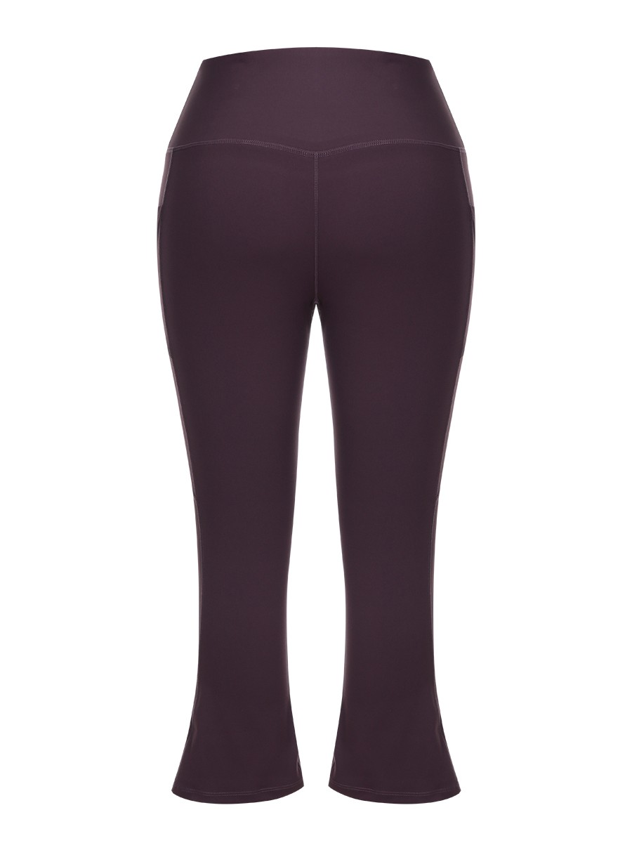 Sexy Ladies Purple Elastic Waist Keen-Length Yoga Pants Refined Outfit