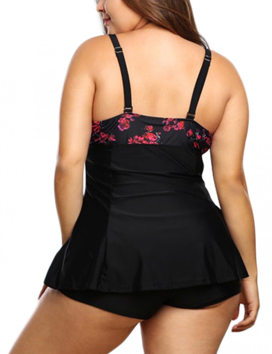 Patchwork Print Queen Size Swimsuit Natural Women Fashion