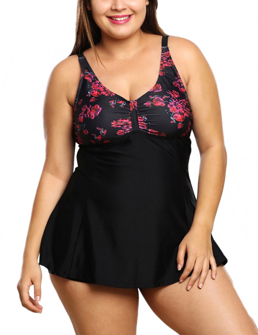 Patchwork Print Queen Size Swimsuit Natural Women Fashion