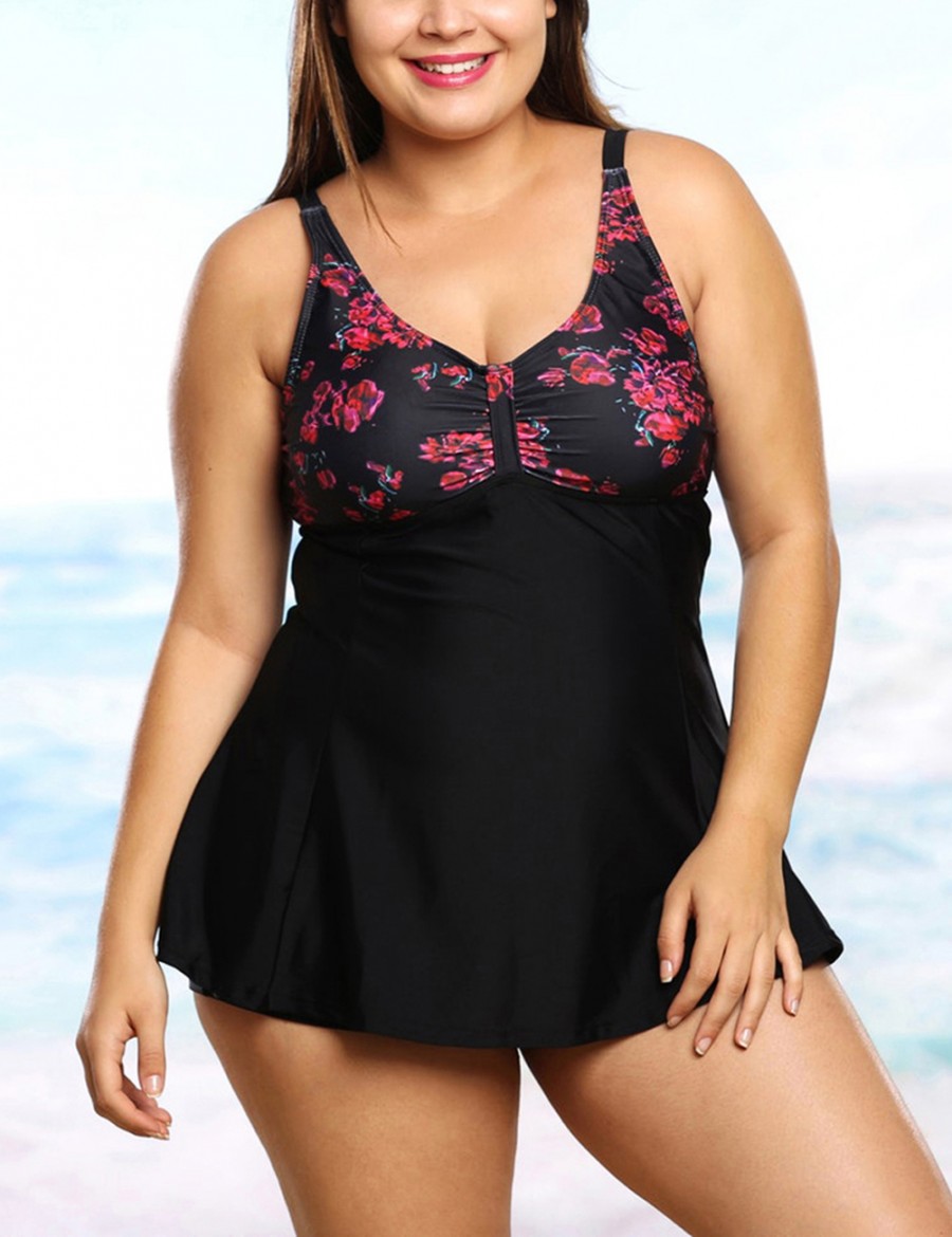 Patchwork Print Queen Size Swimsuit Natural Women Fashion