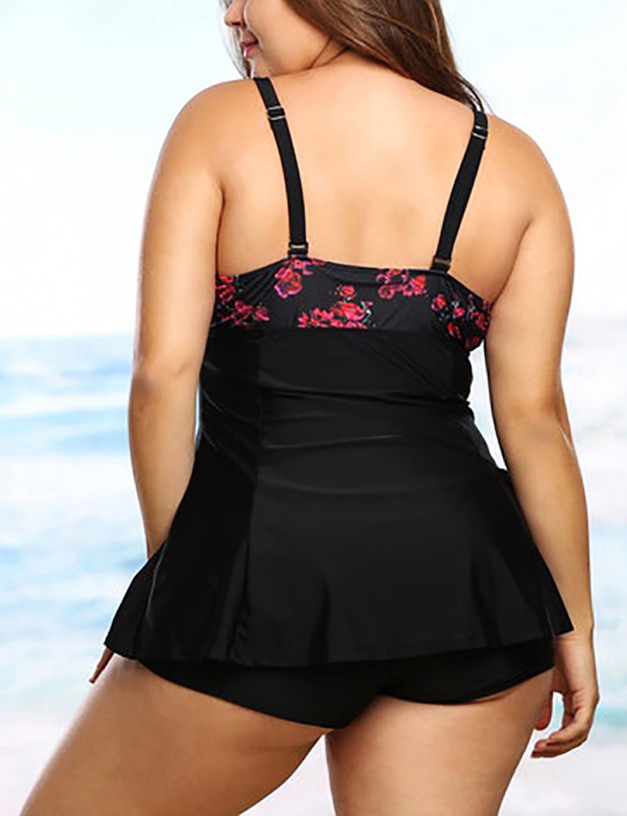 Patchwork Print Queen Size Swimsuit Natural Women Fashion