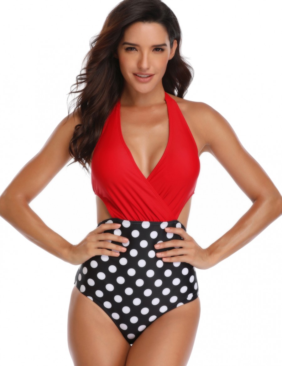 Super Faddish Red Stitching Beachwear High Waist Bowknot Pads New Fashion