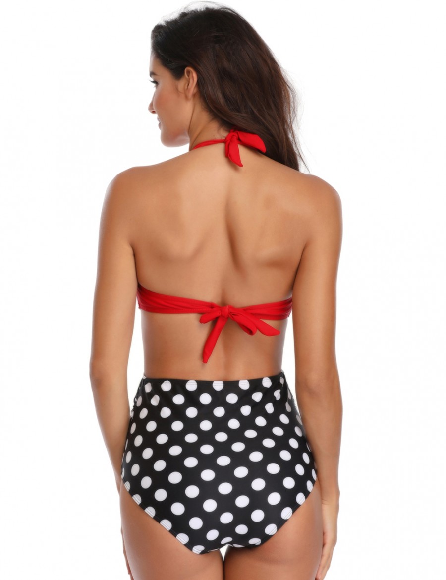 Super Faddish Red Stitching Beachwear High Waist Bowknot Pads New Fashion