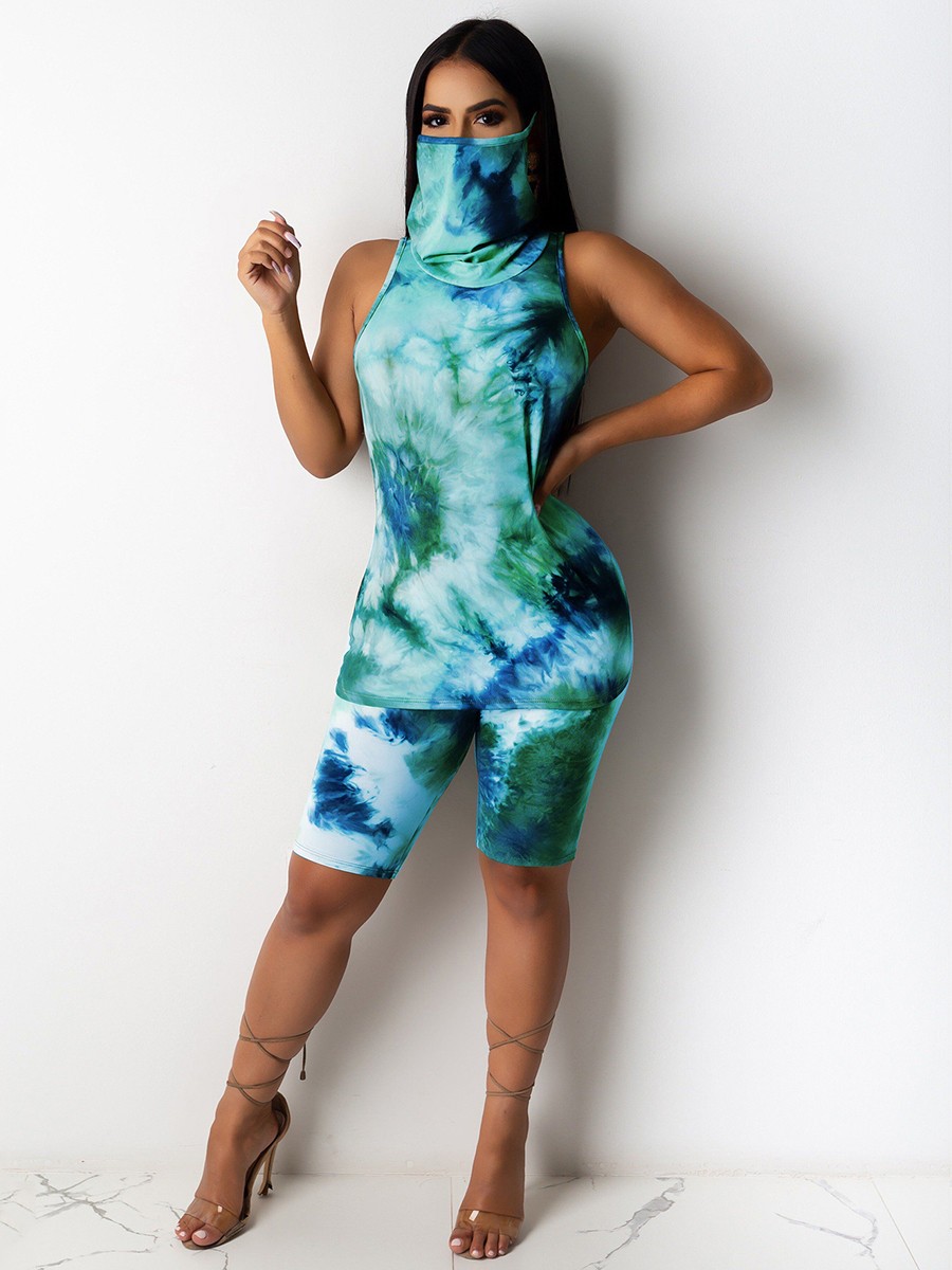 Endearing Blue Turtle Neck Top Tie Dyed Shorts Super Sexy