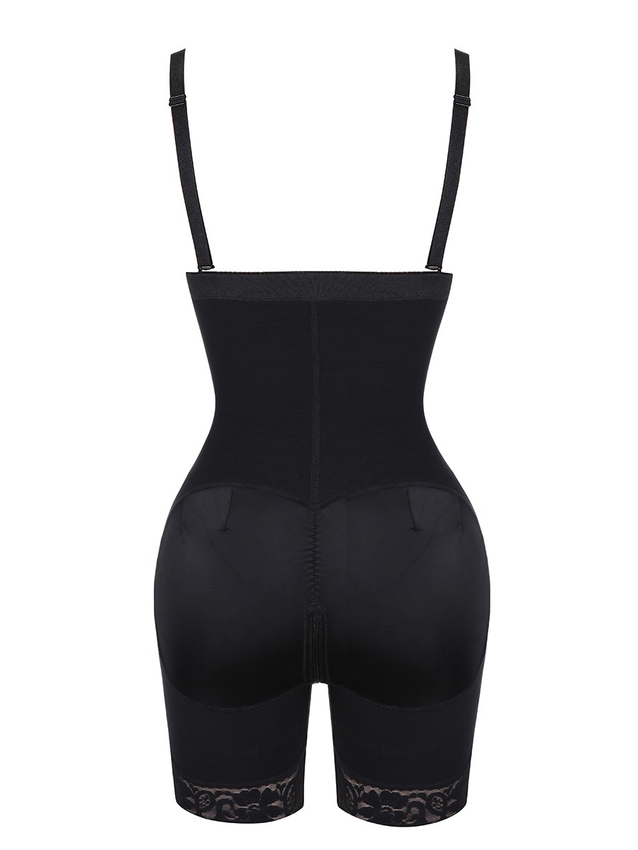 WOMEN Black Detachable Straps Full Body Shaper Zipper Body Shapewear